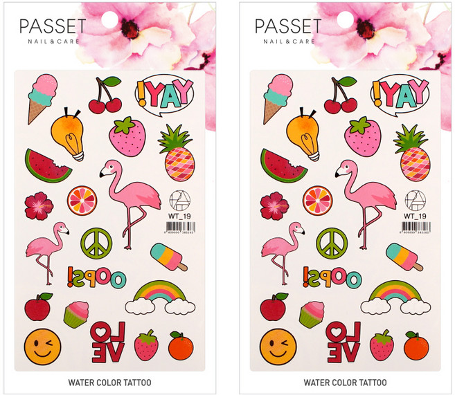 파셋 수채화 타투 스티커, WT19, 2개