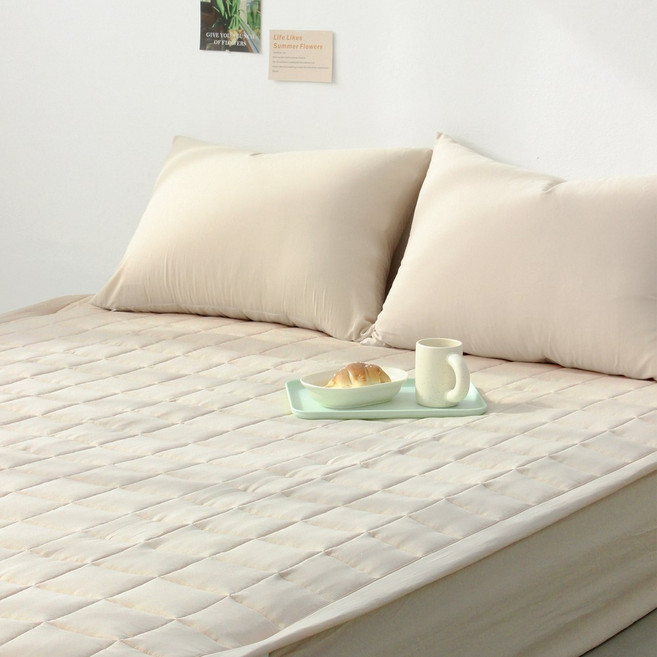 LucidSleep Amelie 柔軟可水洗固定鬆緊帶床墊 韓國製, 玉蘭色