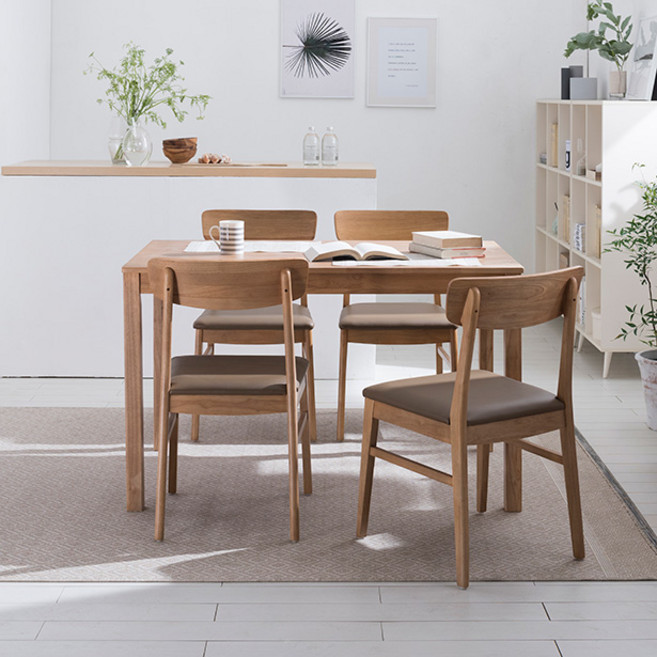 리바트 뉴시나몬 원목 식탁 세트 4인용 방문설치, 라이트브라운, 일반의자 4