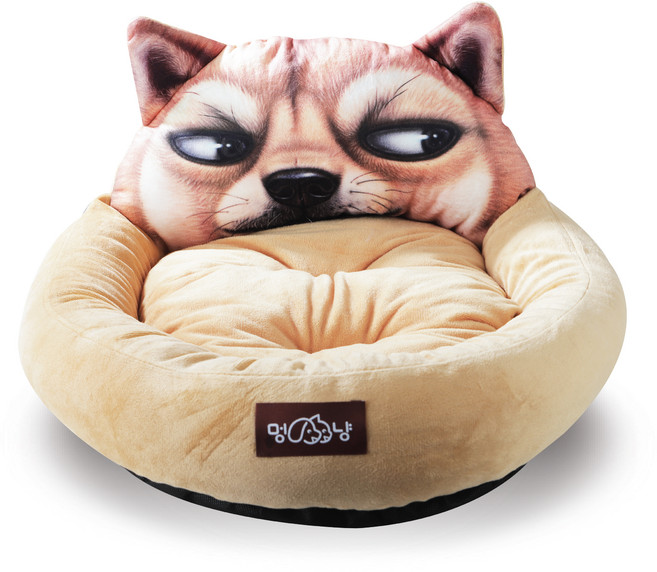 멍냥 반려동물 3D 프린트 마약침대 쿠션, 누렁이, 1개