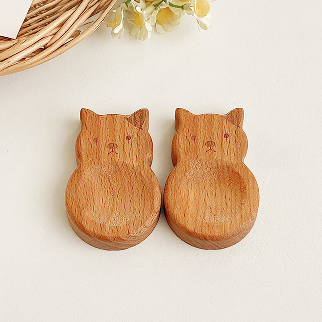 모던앳 토끼 우드 수저 받침, 고양이, 2개