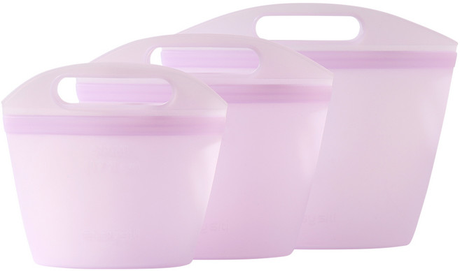 이지실리 실리콘 손잡이 지퍼백 500ml + 1L + 1.5L 세트, 퍼플, 1세트