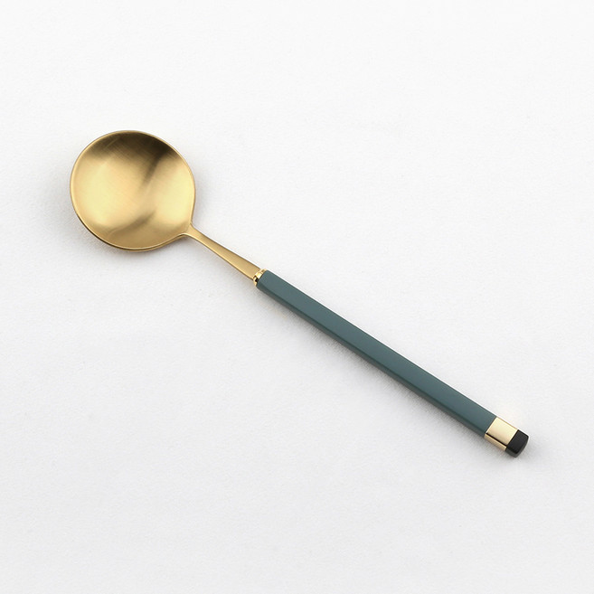 보겐 스퀘어 투톤 골드 커트러리 디저트스푼, 올리브, 1개