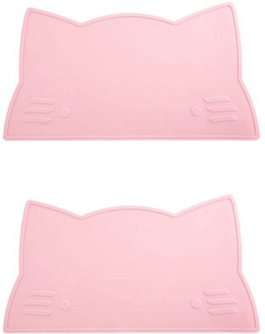 몬스펫 반려동물 오염방지 논슬립 식기 고양이 모양 방수매트, 핑크, 2개