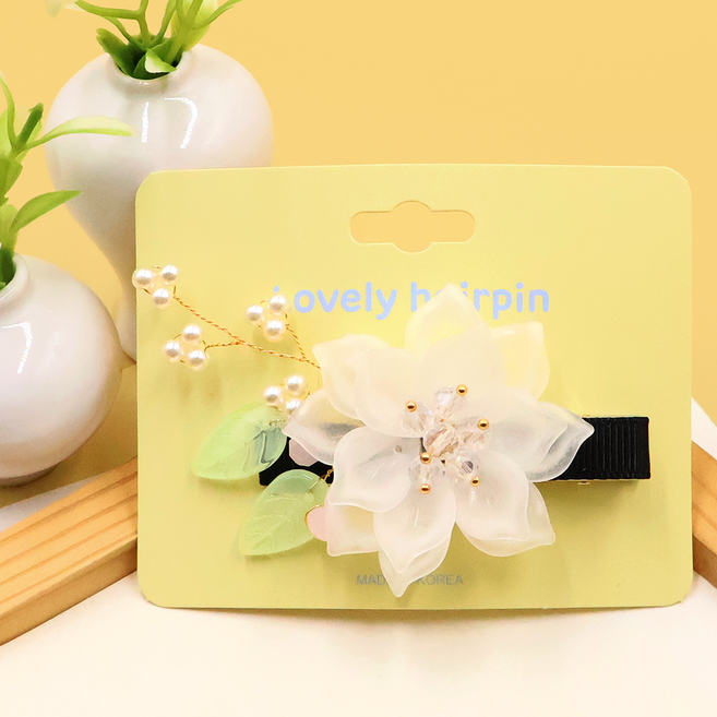 비단길 하연 두명꽃 한복 집게핀