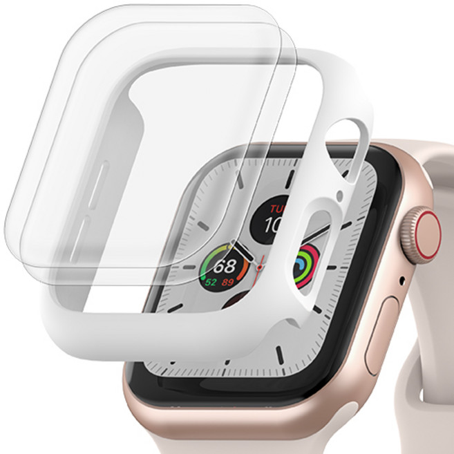신지모루 애플워치 자가복원 TPU 액정보호필름 2p + 하드커버 케이스, 화이트(케이스), 1개