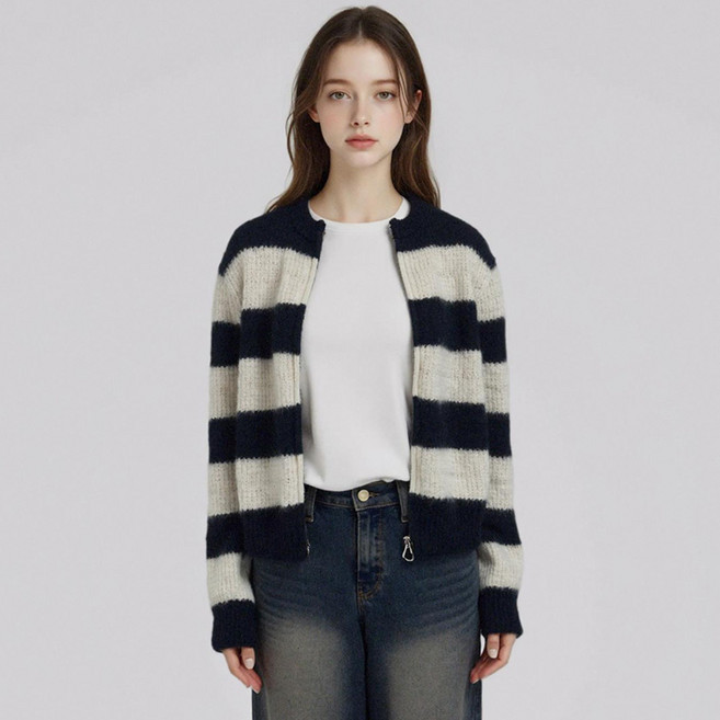 부루앤쥬디 여성용 D 울 단가라 니트 집업 BORKJP502C