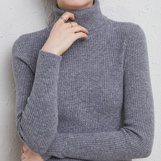 라라티나 여성용 주노아 베이직 슬림 골지 긴목폴라 니트 이너 긴팔티