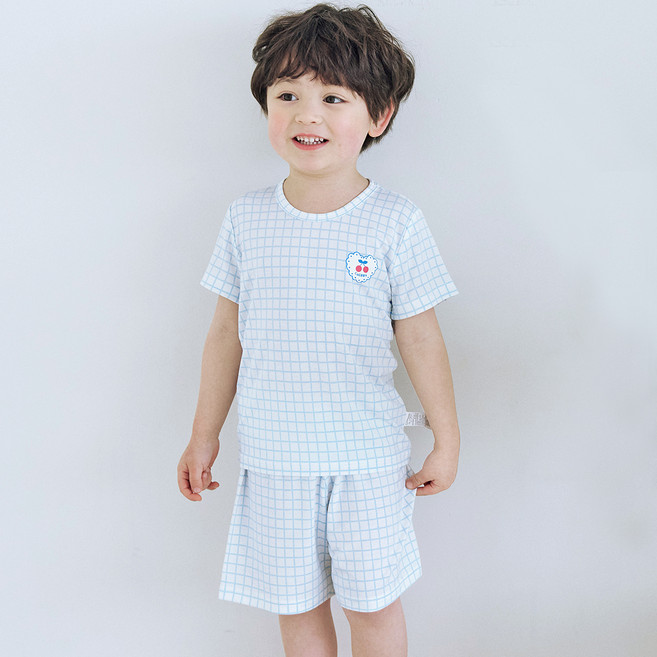 메이키즈 무형광 체크 레드베리 5부 모달 실내복 상하의 세트