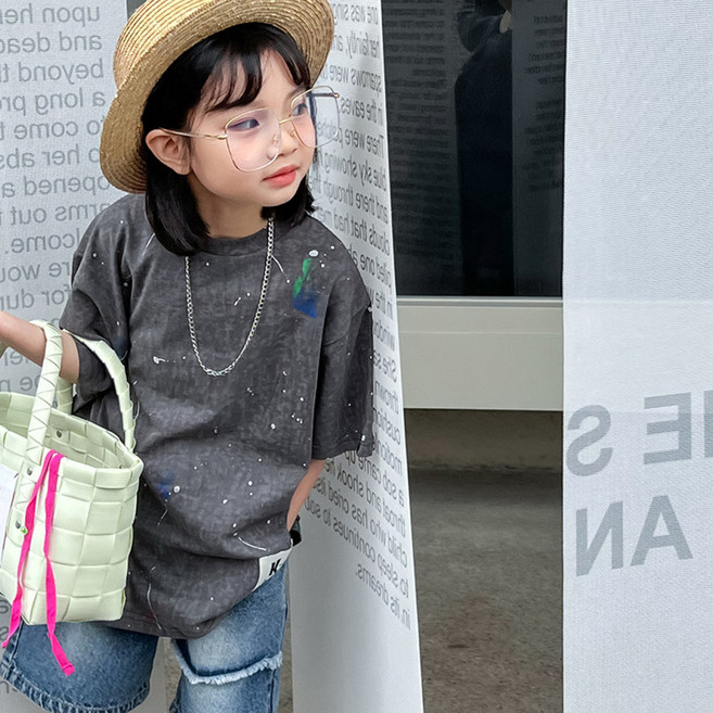 하라로이 여아용 페인팅 반팔 티셔츠