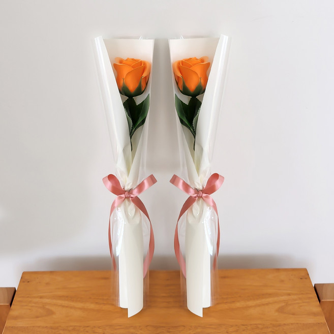 아스파시아 플르 장미 메시지 비누꽃 한송이 꽃다발 오늘은 축하하고 내일은 응원할게, 오렌지, 2개