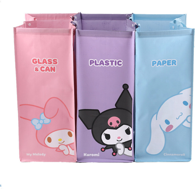 산리오 3단 분리수거 타포린백, 마이멜로디 + 쿠로미 + 시나모롤, 1개