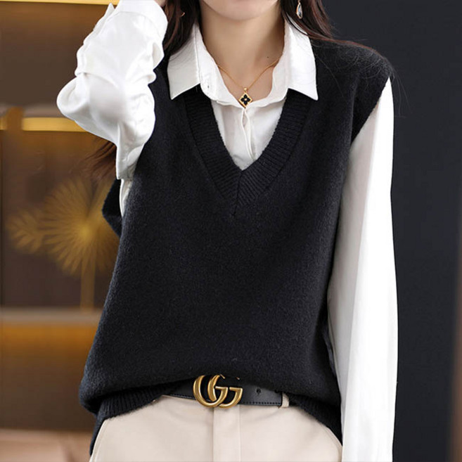 andstyle 女款羅紋V領基本款針織背心 261389