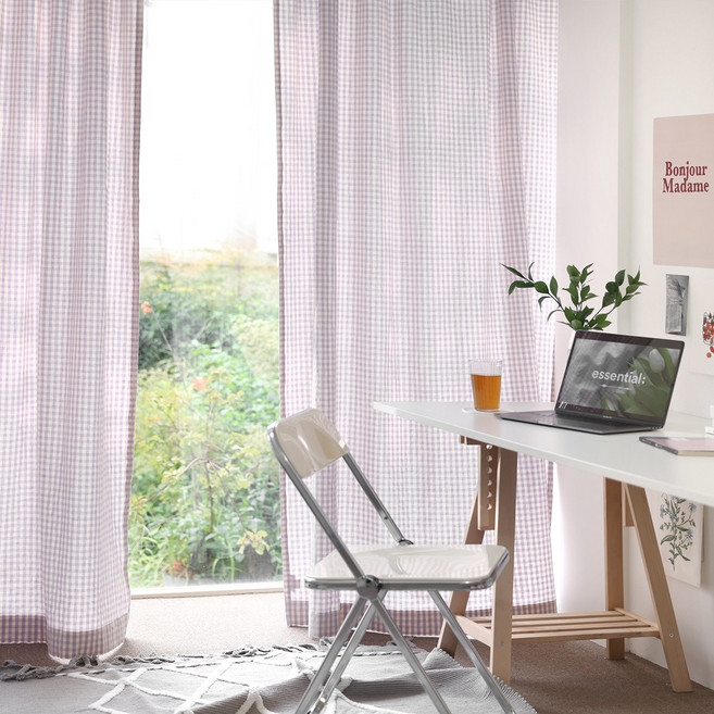 깅엄체크 워싱면 커튼