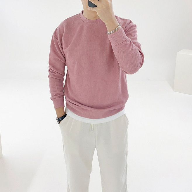 아도르클래식 남성용 리오 12컬러 골지 레이어드 라운드넥 맨투맨 긴팔 티셔츠