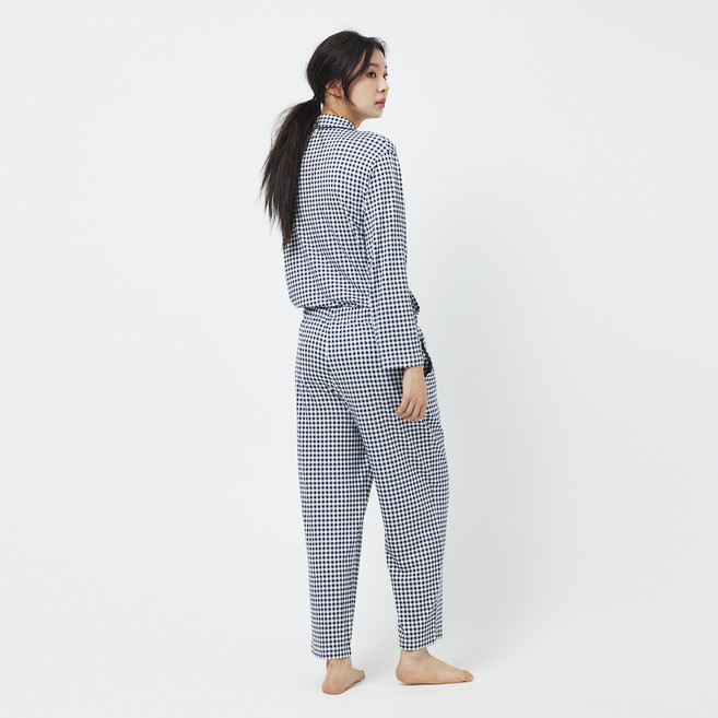 JAJU 여성용 보드라운 피치스킨 체크 파자마 상하의 세트