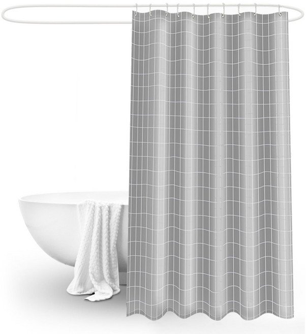 모던 방수 패브릭 샤워커튼 체크, 그레이, 1개
