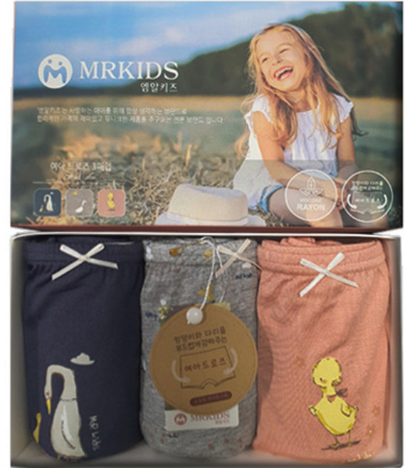 엠알키즈 여아용 드로즈 오리 사각팬티 3종세트