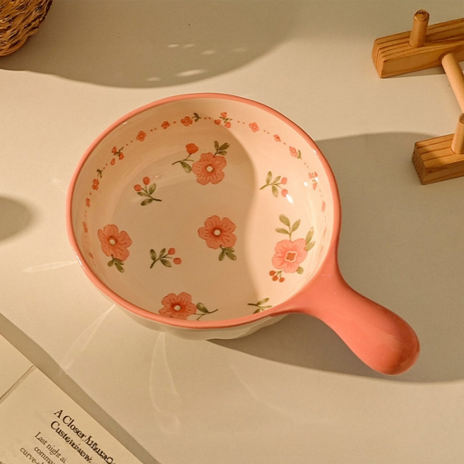 다파랑 북유럽풍 일러스트 손잡이 샐러드볼 HJ1272, 핑크, 1개