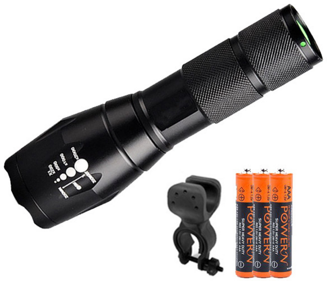 큐에스스포츠 자전거 라이트 XML-T6 + U자형 거치대 + AAA 3p, 혼합색상, 1세트