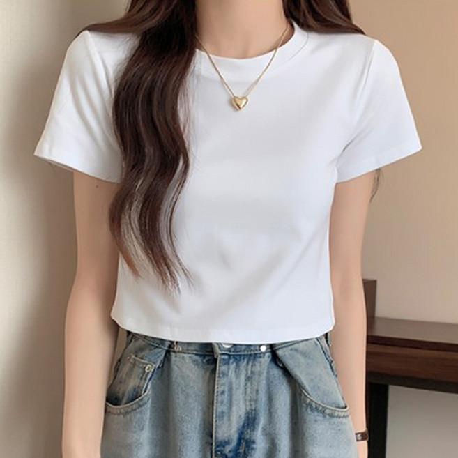 페이릿 여성용 베이직 라운드넥 반팔 슬림핏 티셔츠