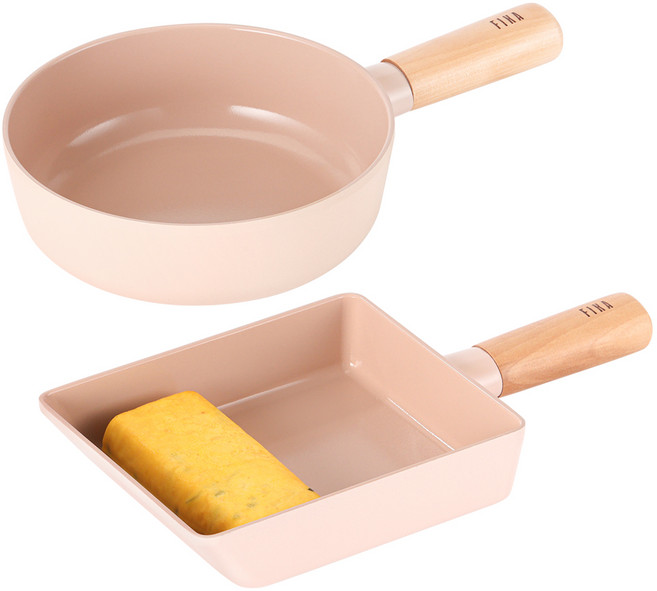 nEOFLam IH電磁爐適用Fika Object鍋具2件組, 炒鍋 18cm+玉子燒鍋 15cm, 1套, Mini Peach