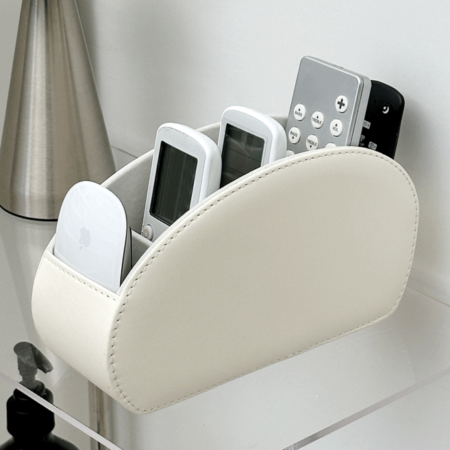 데미무드 어반 레더 5칸 다용도 리모컨 정리함, 화이트, 1개