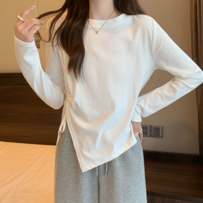 소니오 여성용 절개 스트링 긴팔 티셔츠