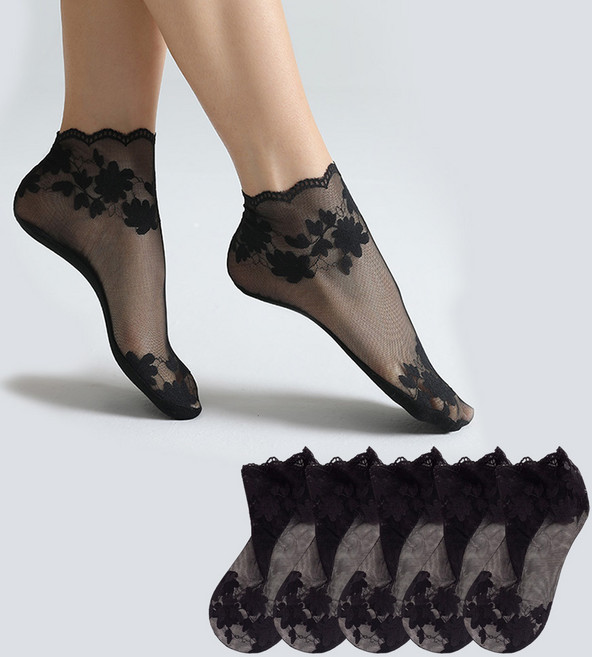페이퍼먼츠 여성용 플라워 자수 스타킹양말 5켤레 세트 10955