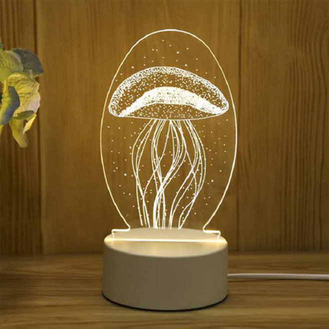 Quardi LED 壓克力 3D 情境燈 USB 觸控開關 充電式 7色 水母, 單一顏色