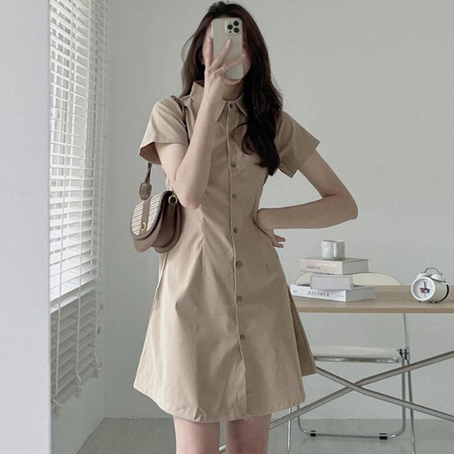 안다로미 카라넥 버튼 쁘띠 남방원피스