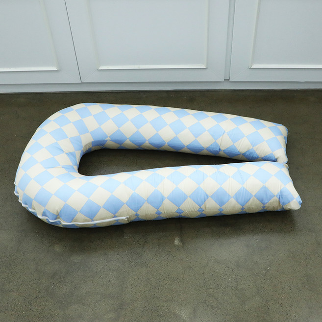 대일컴퍼니 다이아체크 U자 바디필로우 커버 + 솜 세트, 블루 + 베이지