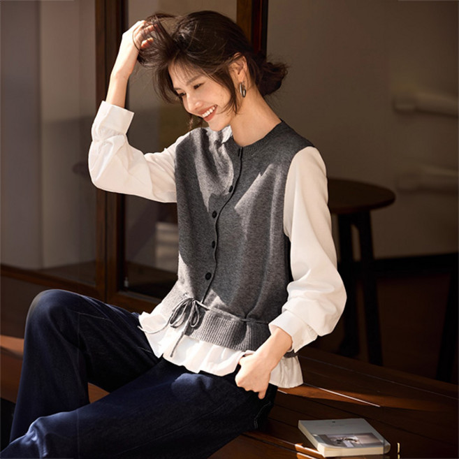 포플러앤씨 여성용 사운던스 스트링 셔츠 니트 P26SPKN121207