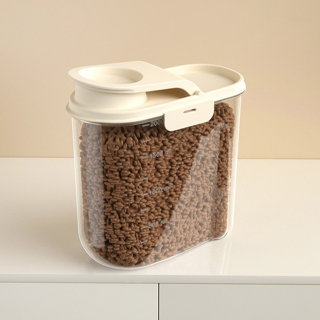 파스텔펫 반려동물 베이직 대용량 사료보관통, 아이보리, 1개, 2L