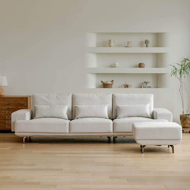 눕 레보 코모도 아쿠아텍스 패브릭 4인용 소파 + 쿠션3p + 스툴 세트 방문설치, 아이보리