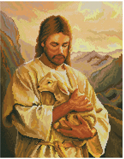 아이러브페인팅 DIY 보석십자수 아기양과 예수님 40 x 50 cm, 혼합색상, 1개