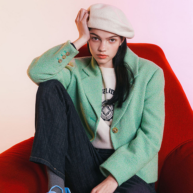 OLIVE DES OLIVE 女款斜紋毛圈雙釦外套