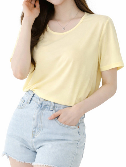 라라온 여성용 심플 U넥 쿨링 반팔 티셔츠 26TSP3929