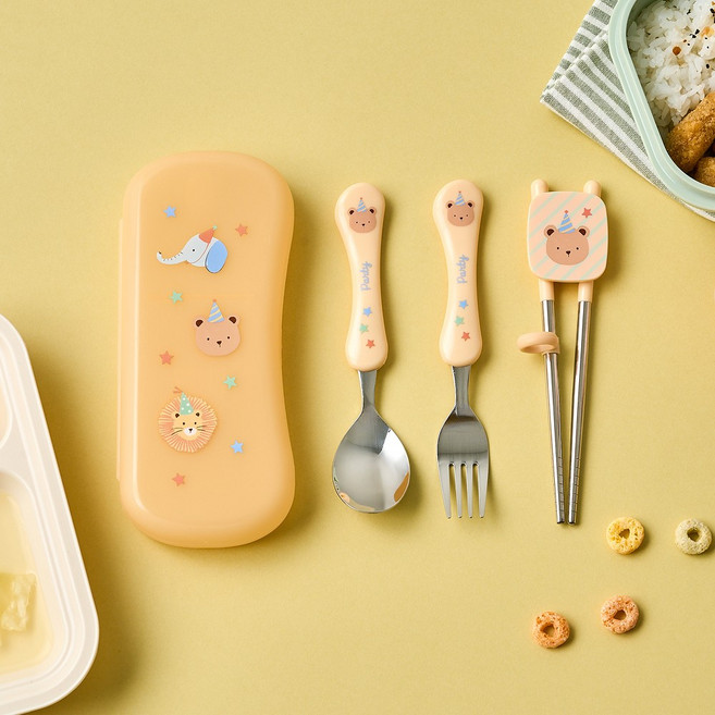 모던하우스 올인원 수저 세트, 1세트, 숟가락 + 젓가락 + 포크 + 수저통, 파티베어