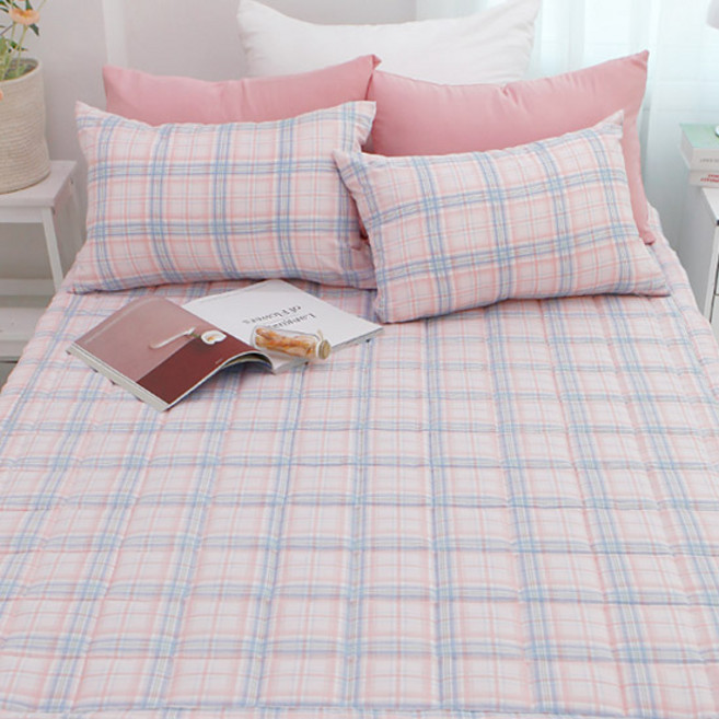 보몽드 국내 제조 부드러운 워싱 밴딩 캔디체크 침대패드, 캔디체크 핑크