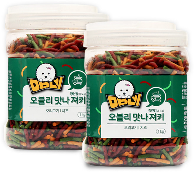 오블리 장건강 맛나져키 1kg, 오리고기 + 치즈 혼합맛, 2개