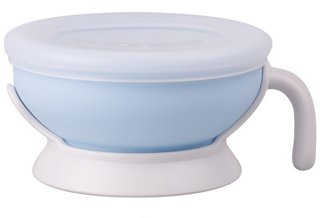 monee 100%白金矽膠 寶寶智慧矽膠碗, 天空藍, 1個