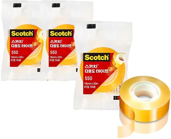 3M Scotch 思高牌 550 多用途膠帶補充包 18mm x 20m, 單色, 3捲