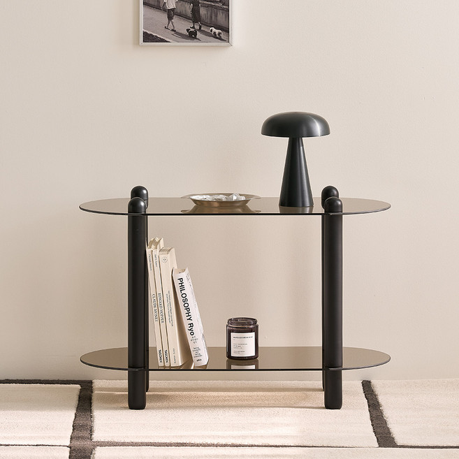 메종드꼼마 글로우 미니 유리 틈새 선반, 모노블랙, 2단