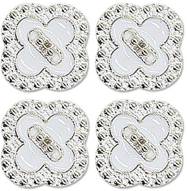 미니 큐빅 진주 보석 단추 화이트클로버 15mm, 니켈화이트, 4개