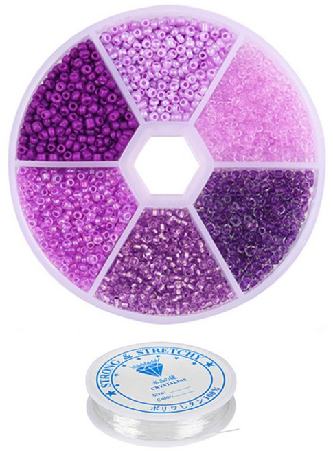 리니팜 컬러 시드비즈 2mm + 원판 세트, 라벤더, 1세트