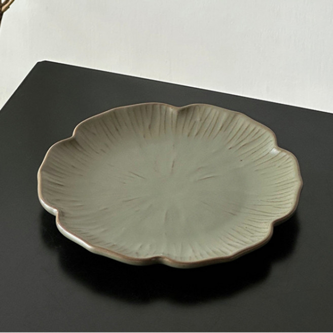 아메리칸로드 레트로 연잎 꽃모양 세라믹 다용도 접시 HR2640, 말차그린, 1개