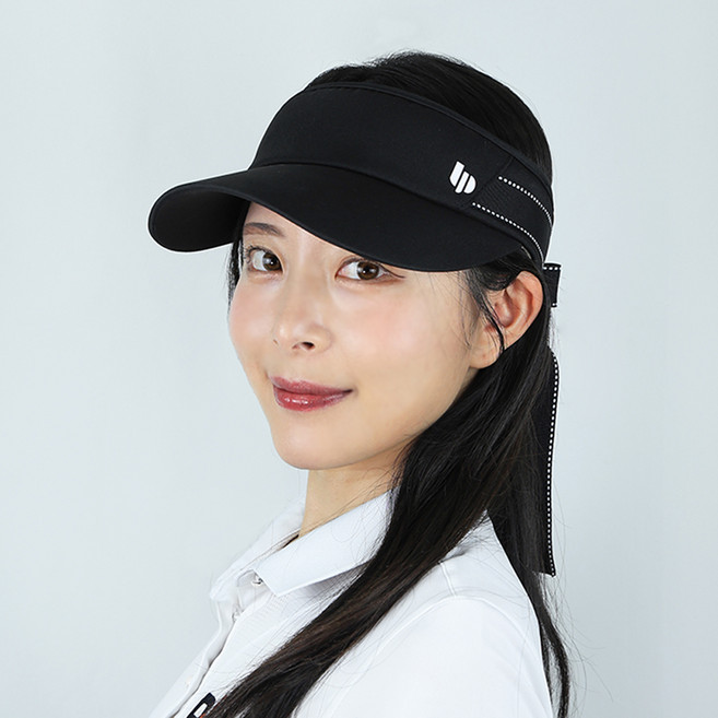 루페오 여성용 러블리 리본 바이저 햇빛 차단 와이드챙 썬캡, 블랙, 1개