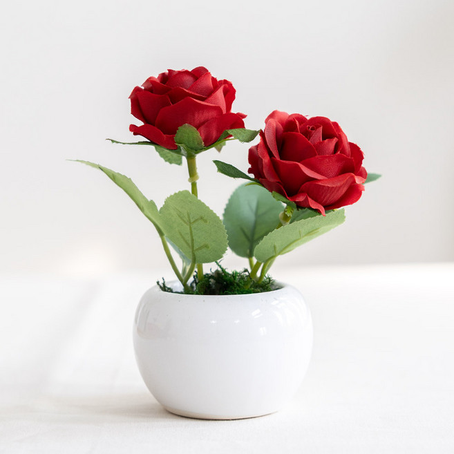 플라워트리 조화 클래식 데스크테리어 장미화분 12cm, 레드, 1개