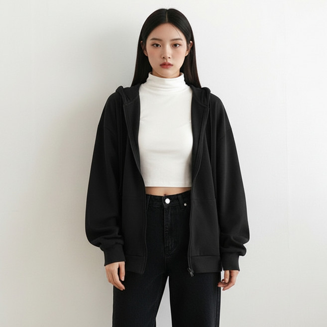 Marketpia 春秋休閒簡約寬鬆連帽拉鍊外套